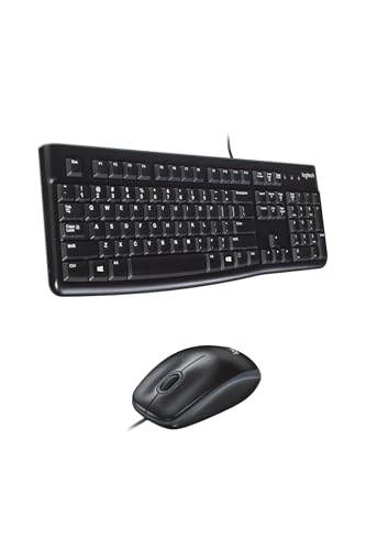 Logitech MK120 Wired USB Keyboard and Mouse Set for Windows, Optical Wired Mouse, Full-Size Keyboard, USB Plug-and-Play, Compatible for PC, Laptop - B