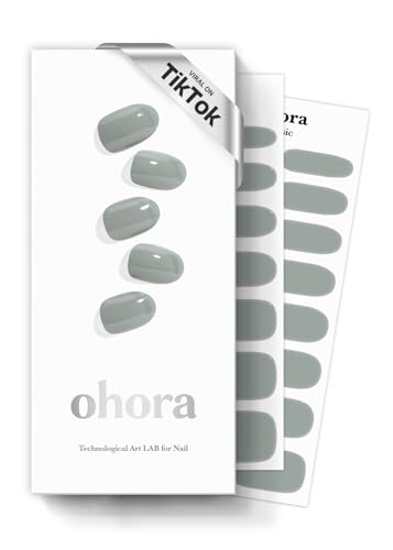 ohora Semi Cured Gel Nail Strips (N Cream Fog) - Green, Solid, Works with Any UV/LED Lamps, Salon-Quality, Long Lasting, Easy to Apply & Remove - Includes 2 Prep Pads, Nail File & Wooden Stick