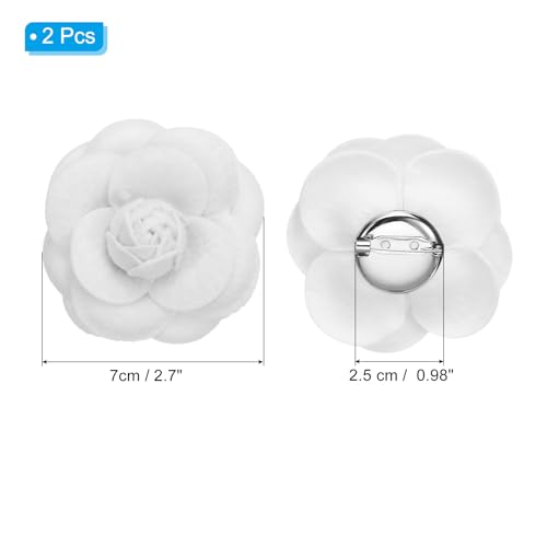Image of PATIKIL Camellia Fabric Pin, 2 Pcs Flower Brooch Artificial Flowers Brooches for Women Girls Cloth Wedding Party Decor Accessories Jewelry Gift, White