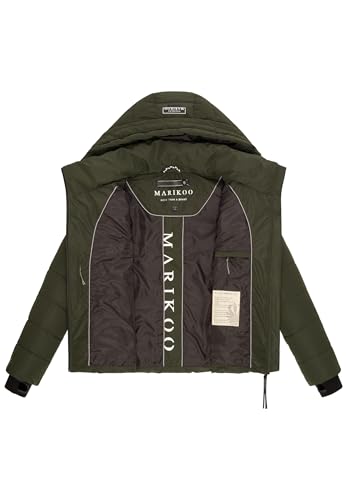 MARIKOO Winterjacke Damen (XS-3XL) - Wasserabweisend, Warm, Kapuze abnehmbar, Winddicht - Steppjacke, Frauen - Stehkragen, 4 Taschen, verlängerter Zipper - Dark Olive S