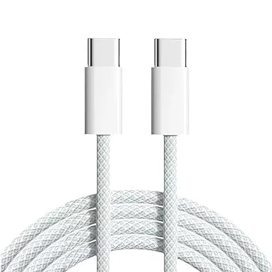 Image of Original Type C to Type C Fast Charging Cable with Data Cable Nylon Braided Cord Compatible with i-Phone 15 15 Plus 15 Pro 15 Pro Max & Galaxy S23 S22 S21 S20, iPad, MacBook,One Plus (VIP-144)