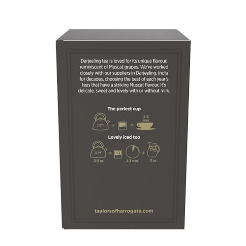 Image of Taylors of Harrogate Afternoon Darjeeling, Black Tea, Pillow Bags 50 Count (Pack of 1), Delicate, Sweet & Floral, Caffeinated, Enjoy Hot or Iced, 50 Teabags