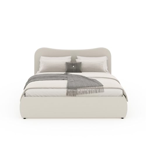 CONCEPT USINE | Lit Coffre 160x200 cm Plano Beige | Velours Côtelé Chic et Tendance | Design Organique aux Lignes Douces | Sommier à Lattes Inclus | Coffre...