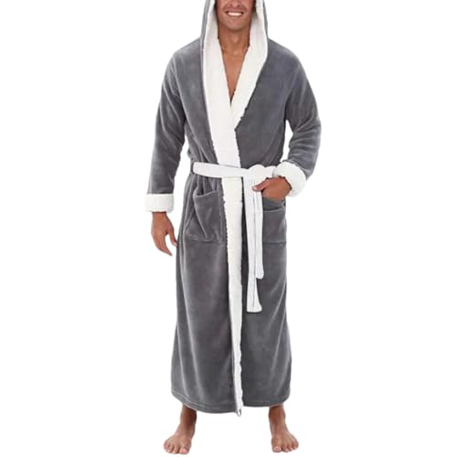 Dbdkejj Men's Bathrobe with Pocket Pajamas Soft Colorblock Long Plush Bathrobe Pajamas