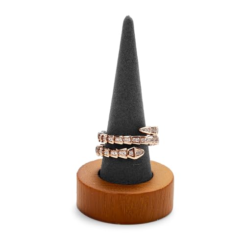 Oirlv Sleek Black Ring Stand Wooden Display Holder with Soft Velvet Surface for Jewellery Organisation 4x4x7cm
