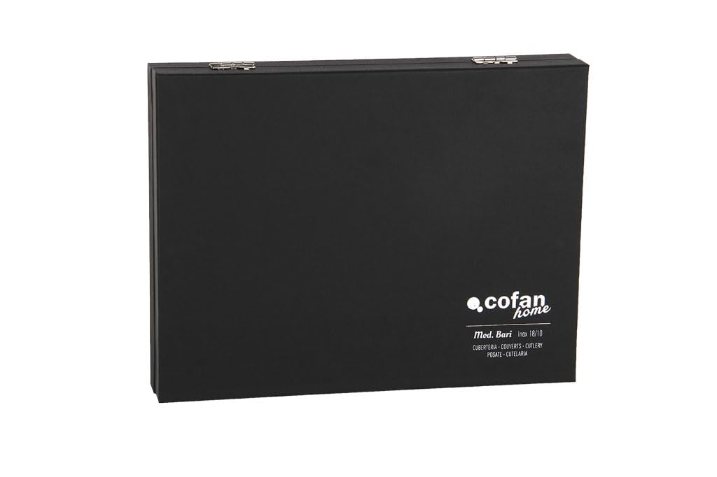 Cofan Cubertería | Modelo Bari | Fabricado en Acero Inox 18/0 | Juego de 24 pcs | Incluye estuche negro de madera