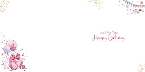 Cherry Orchard Ladies Birthday Card, Birthday Wishes, charming pink gift and vibrant balloons design, complete with envelope