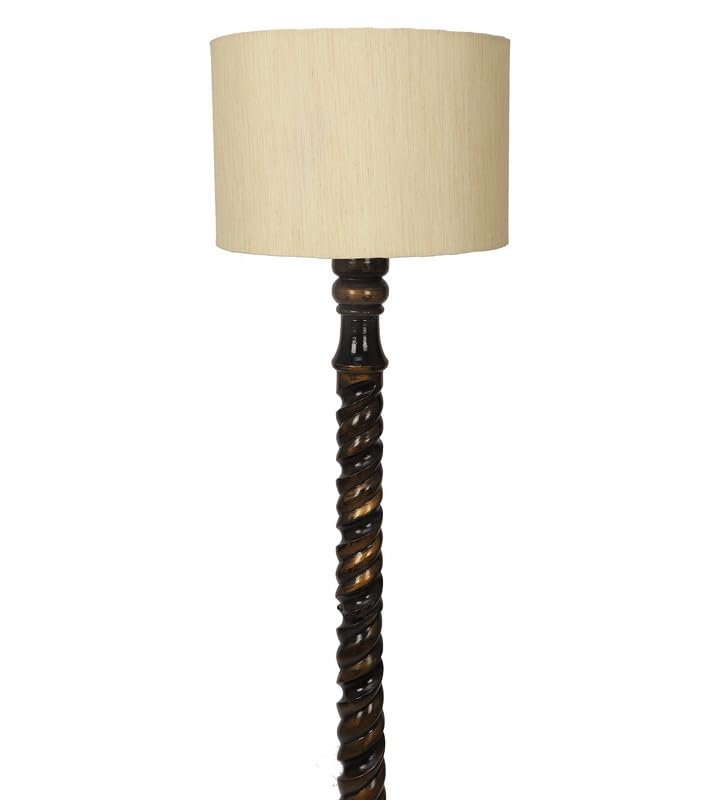Image of tu casa Mango Wooden Floor Lamps with Spiral Base & Beige Jute Shade for Home Decor, Bedrooms Corner, Living Room, Gifting, Diwali Decoration, Hall, Office (Height: - 56 inch) - Bulb not Included
