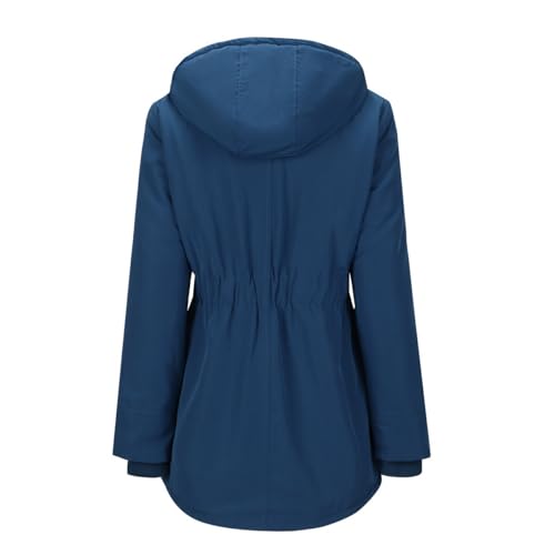 YYNUDA Damen Winterparka Dicker Warm Lang Wintermantel mit Fellkapuze Winter Jacke Outdoor Jacke für Winter Navy blau L