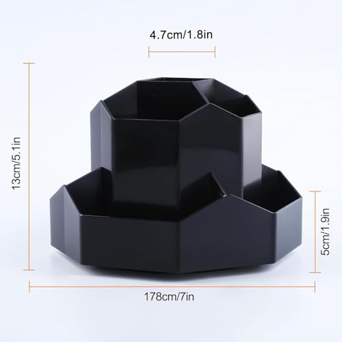 Image of Rotating Desk Organizer Pen Pencil Holder with 9 Slot 360 Desktop Organizer for Office Supplies Stationery Staplers Clips Sticky Notes Remote Mobile Holder Visiting Card (Black)