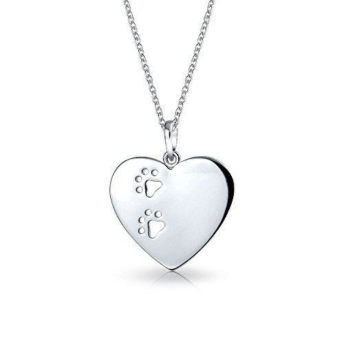 Dog Cat Pet Kitten Puppy Cut Out Paw Print Heart Shape Pendant Necklace For Women For Teen 925 Sterling Silver And Chain
