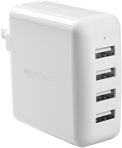 Amazon Basics 40W 4-Port USB Wall Charger - White