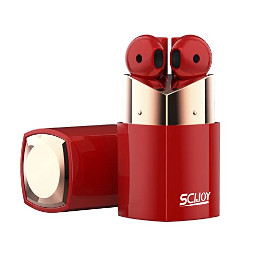 SCIJOY Auriculares Bluetooth 5.0, inalámbricos, sonido estéreo Hi-Fi, con micrófono, Bluetooth, control táctil para el trabajo y el estudio, color rojo Cover