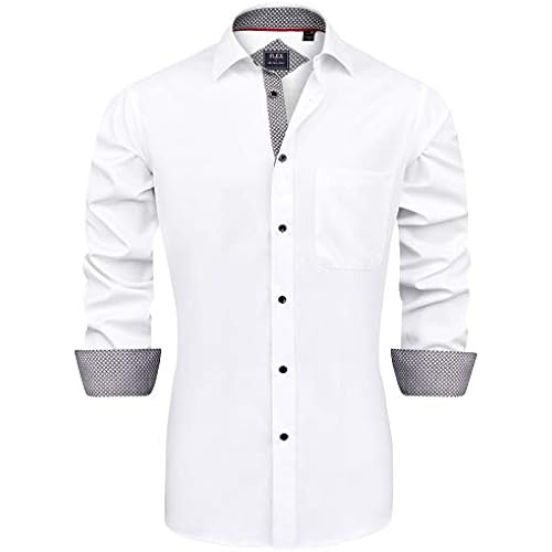 J.VER Men's Casual Long Sleeve Stretch Dress Shirt Wrinkle-Free Regular Fit Button Down Shirts