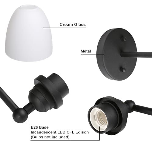 Image of Yosoan Indoor Milk Shade Reading Wall Sconce, 1-Light Modern Brass Vintage Industrial Single Lights Hardwired with White Oval Cone Glass Shade Small Lamp for Bathroom Bedside Hallway Vanity(Black)