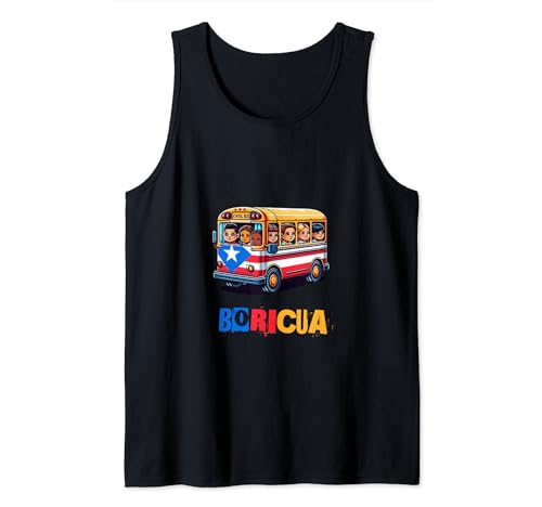 Boricua Kids Bus Puerto Rico Flag Hispanic Heritage Month Camiseta sin Mangas