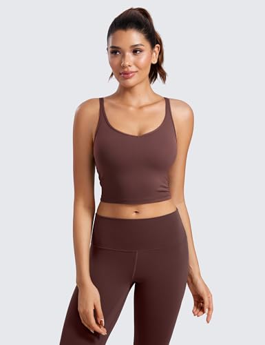 Image of CRZ YOGA Butterluxe-Light Womens V Neck Longline Sports Bra - Spaghetti Straps Workout Crop Top Padded Yoga Cami