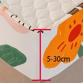Protector De Colchón Acolchado Engrosado De Algodón Puro para Habitación Infantil, Sábanas con Estampado De Dibujos Animados,Peach 1,200 * 220cm+30cm (79 X 87 X 12inch)
