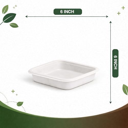 Image of Eco Aaroyaa Bagasse Square DIsposable Plates - 6 inch - Eco-Friendly Biodegradable plates - Oil & Water Resistant use and throw plates for Snacks, Starters, Desserts & Parties (Pack of 50)