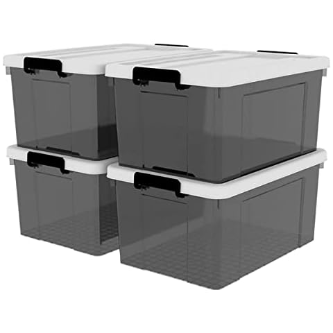 Cetomo 65L*4 Storage Box Storage Bin Storage Container with Click Closure and Lid Stackable Transparent Organizer 4 Pack Cover
