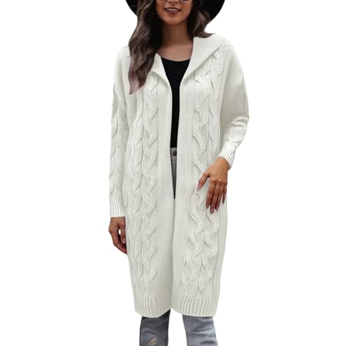 Gilet en tricot ouvert et décontracté, cardigan long à capuche pour le week-end