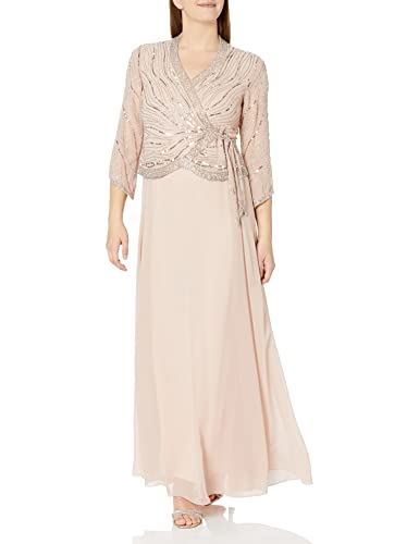 J Kara Women's Plus Size Beaded Gown - 3/4 Sleeve V-Neck Formal Dress