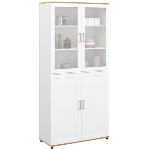 IDMarket - Escaparate Buffet Alto H. 176 cm vaso VITO 4 puertas blanco y madera