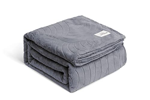 SOFTBEAR Grey Queen Blanket Flannel Fleece Semi-Circular Pattern, Soft, Fluffy, Plush and Warm Blanket for Bed, Couch, Sofa, Camping