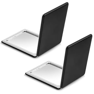 2 espejos compactos de piel sintética, mini espejo de maquillaje portátil, pequeño espejo de bolsillo cuadrado de doble cara plegable espejo de mano para bolsos, cartera, oficina, viajes,