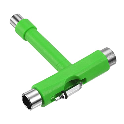 PATIKIL All-in-One Skate Tool, Multi-Function Portable Skateboard Tool T Tool Wrench with L-Type Cross Head Screwdriver for Roller Skate, Green