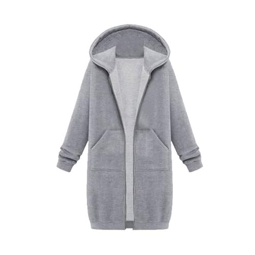 AMDOLE Sudadera con capucha para mujer de otoño e invierno de longitud media con capucha de manga larga para invierno, chaqueta de cuero para mujer, talla grande 3XL, gris, 3XL