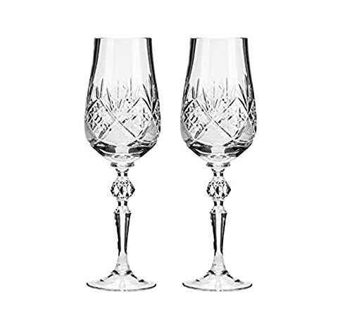 Neman Glassworks Hand Made Vintage Crystal Champagne Flute Glasses, Wedding Toasting Flutes, Set of 2