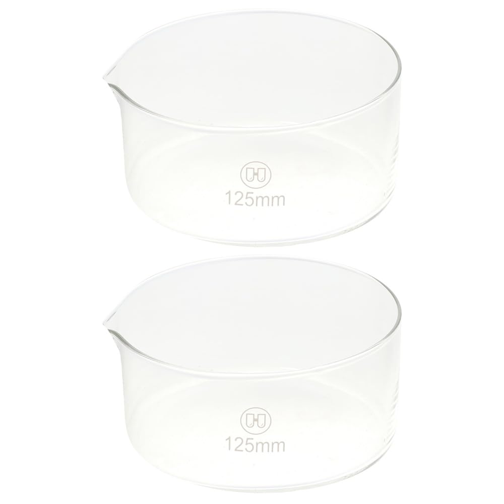 Crystallizing Dishes 2 Pack 125mm Corrosion Resistant Borosilicate Glass Flat Bottom Lab Dishes Heat-Tolerant Round Professional Laboratories