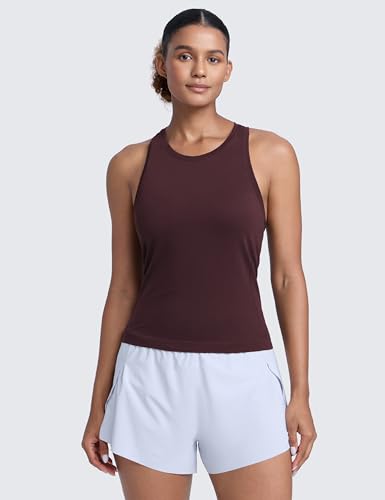 Image of CRZ YOGA Seamless Racerback Tank Waist Length | Training, Chafe-Free, Slim Fit, Crewneck, Mesh Vents, Workout, Sleeveless Tops for Women