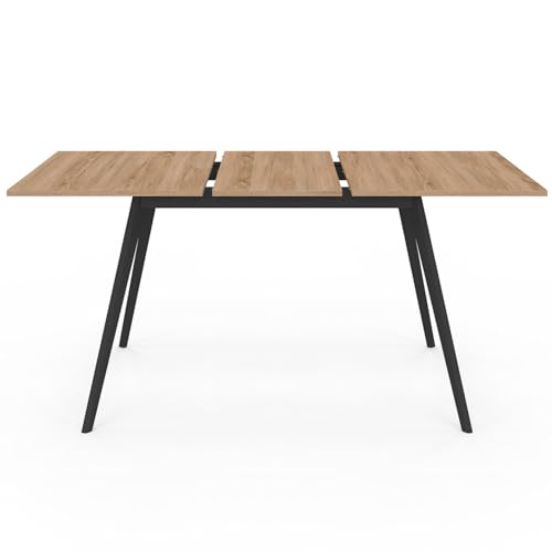 IDMarket - Skandinavischer ausziehbarer Tisch Rechteck INGA 4-8 Personen Holzplatte Schwarze Beine 110-150 cm
