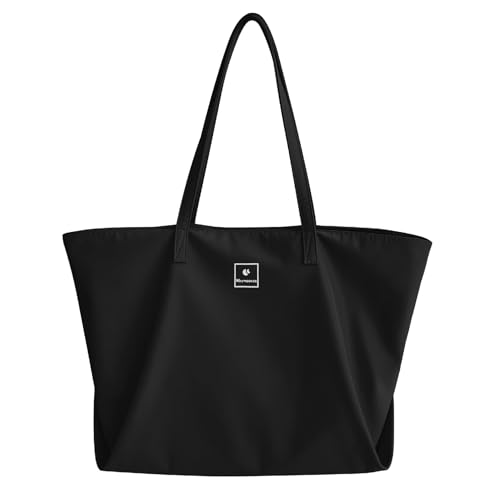 MAYMOONER Schwarze Tote Bag mit Reißverschluss Damen Nylon Umhängetasche Große Kapazität Lässige Handtaschen für die Arbeit Schule