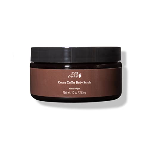 100% PURE Cocoa Coffee Body Scrub Exfoliating Deep Cleanse with Sea Salts & Nourishing Oils Natural Moisturizing Skincare Radiant Skin Restore & Pore Cleanser for Women & Men Vegan - 10oz