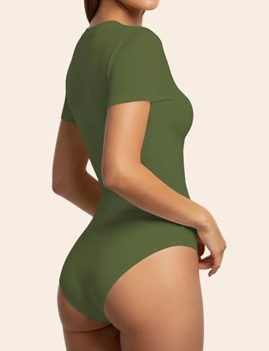Image of YOGINGO Womens Short Sleeve Bodysuit Crew Neck Slim Fit Basic Body Suit Top Soft Stretch Leotard