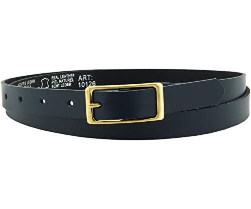 Vascavi - Cinturón de piel auténtica para mujer, hebilla dorada, 2 cm de ancho, cinturón vaquero para mujer, informal, vaquero, estrecho, para negocios, fabricado en Alemania, azul oscuro, 115 cm
