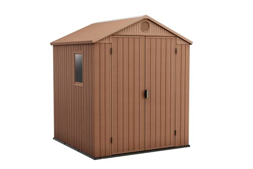 Keter Gerätehaus Darwin 6x6, Braun, Außenmaße 190x183x221cm, wartungsfrei, wetterfest, wasserdicht, mit Unterboden