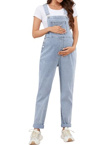 Image of PACBREEZE Women's Maternity Shorts Jean Overalls for Women Stretchy Denim Bib Jumpsuits Summer Pregnancy Shorts