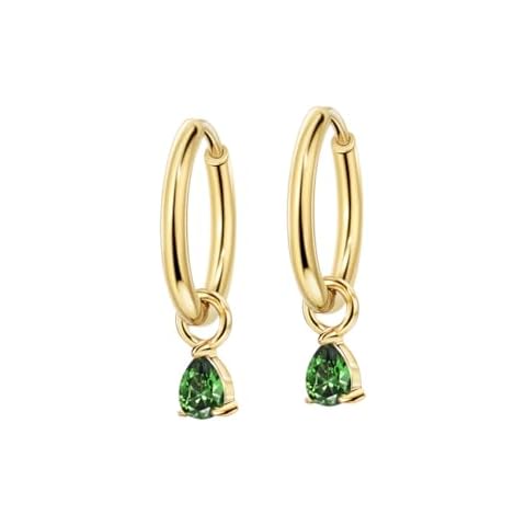 FANSING 316L Surgical Steel Lightweight Drop Dangle Huggie Earrings for Women with Teardrop Birthstone Ornament Dainty Earrings for Women 18k Gold Plated May Cover