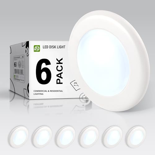 ASD 6 Pack LED Disk Lights 4 Inch, 10W 5000K