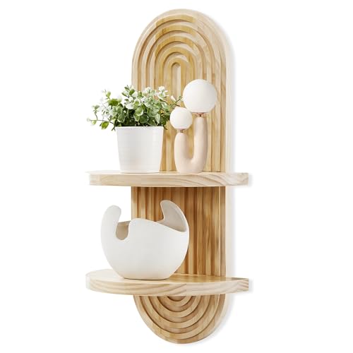 Wooden Arched Wall Shelf - Boho Decor Floating Shelves Book Displ...