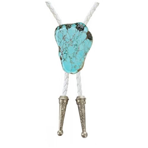 Image of Daisy Del Sol Bolo Tie Turquoise Stone Braided Vegan Faux Leather Silver Tips Handmade Necklace Adjustable Boho Western Jewelry