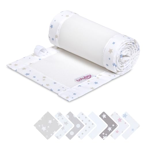 Tour de lit en maille piqué 3D babybay Boxspring XXL blanc mélangé étoiles sable