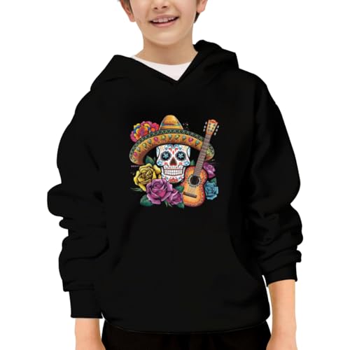 Retro Cinco De Mayo Mexican Skull Hoodies for Teen Girls Boys Lightweight Kangaroo Pocket Sweatshirt