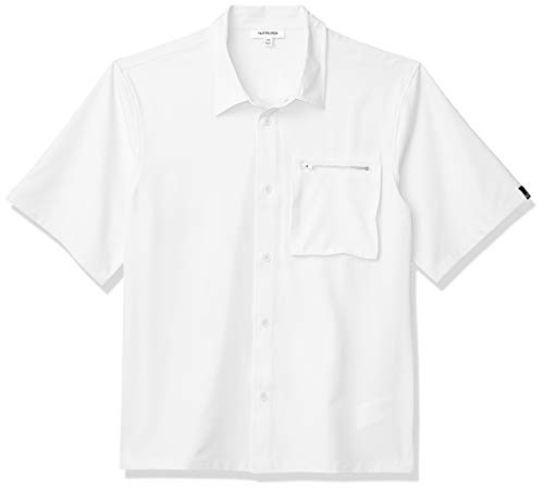 True Religion Men's Relaxed Short Sleeve Woven Shirt, White, Large