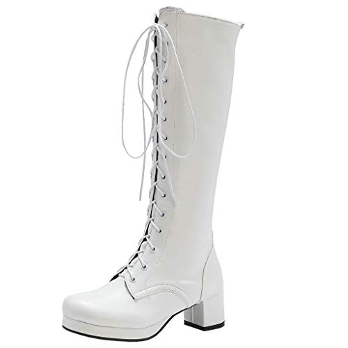 Caradise Womens GOGO Lace Up Knee High Platform Heeled Combat Military Boots with Zip