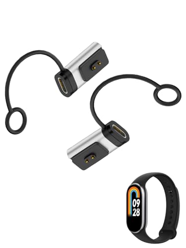FJIASTB [Paquete de 2] Adaptador de cargador para Xiaomi Mi Smart Band 10/10 NFC/9/9 Pro/8/8 Pro, convertidor de carga USB tipo C (plateado)